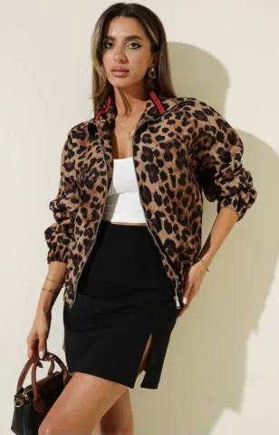 Leopar desenli astarlı ceket siyah t1192 — görsel 3