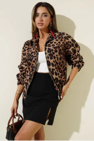 Leopar desenli astarlı ceket siyah t1192 — görsel 1