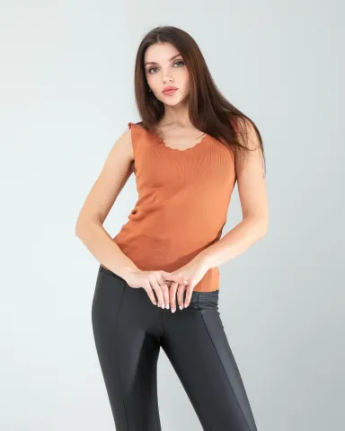 Kahve Merdiven Yaka Kalın Askı Crop Bluz — görsel 3