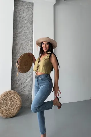 Mom fit bıyık kar yıkama jeans pantolon koyu mavi d2006 — görsel 2