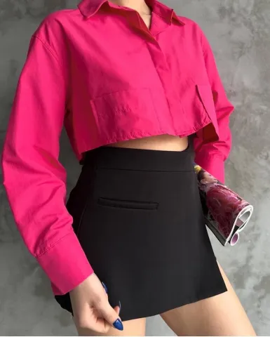 Poplin crop gömlek fuşya s3060 — görsel 2