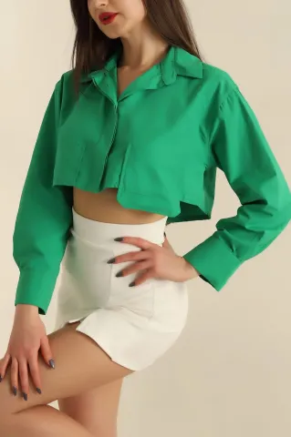Poplin crop gömlek yeşil s3060 — görsel 2