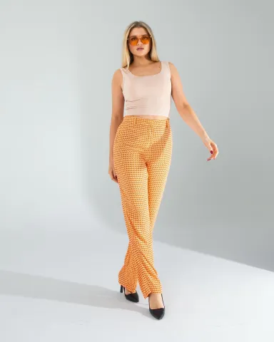 Retro Desen Cepli Turuncu Pantolon — görsel 1