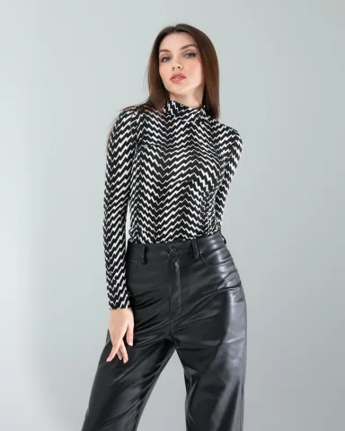Geometrik Desen Uzun Kollu Body — görsel 2
