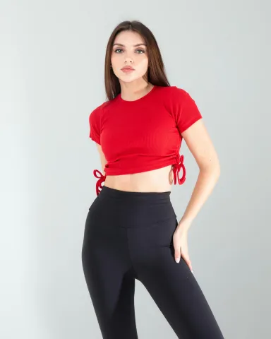 Kırmızı Yandan Büzgülü Crop — görsel 2
